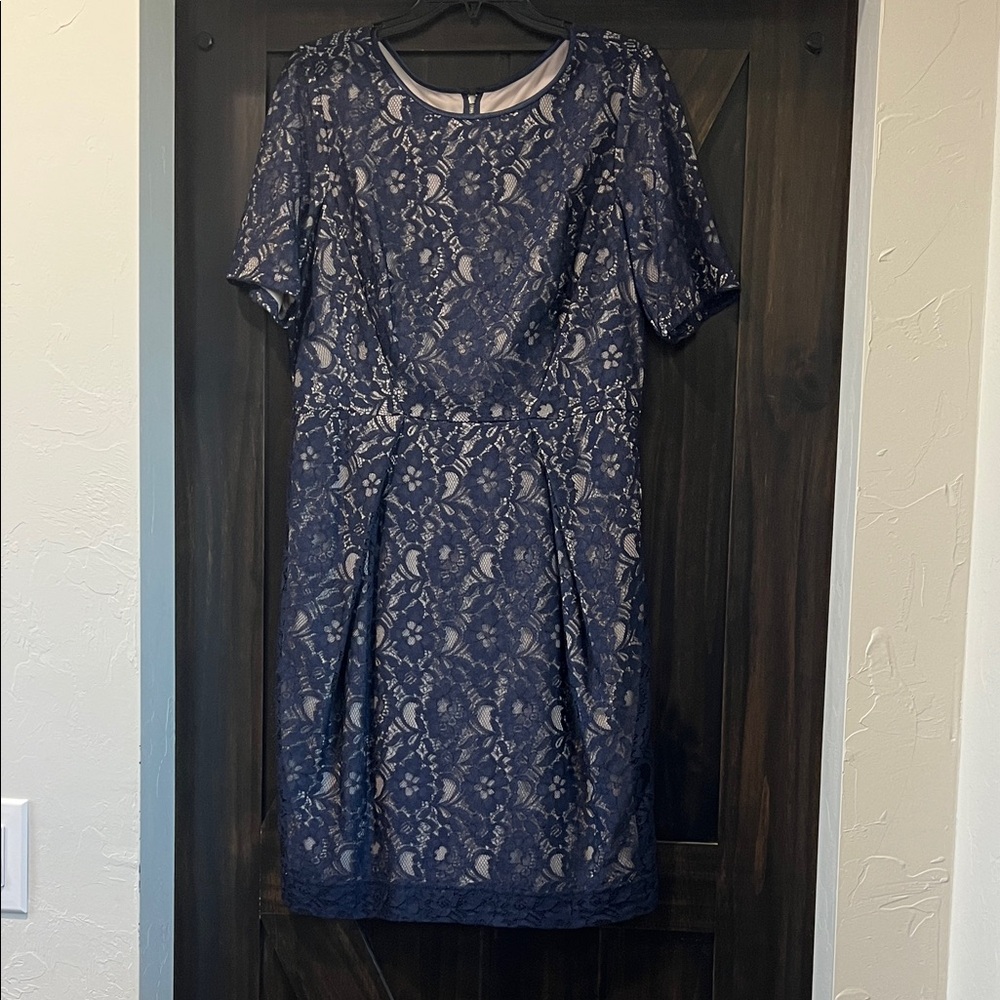Donna Ricco Navy Lace Midi Sheath Dress